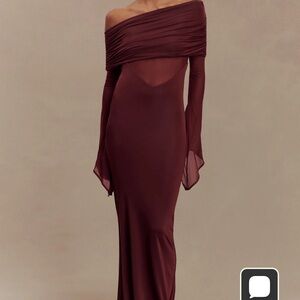 Meshki Off Shoulder Wine Dress